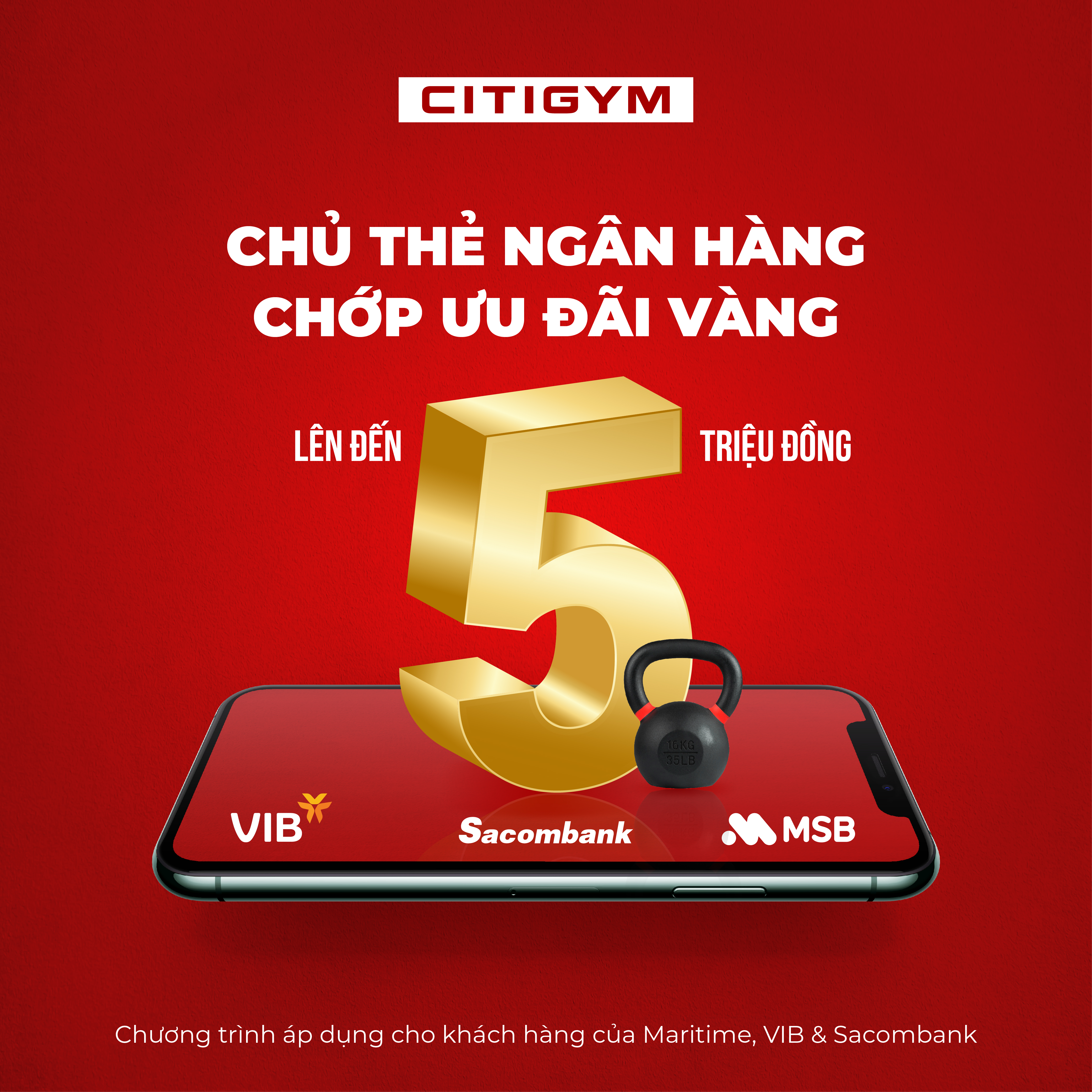 Miễn là chủ thẻ ngân hàng, nhận ngay gói tập 1 tháng tại CITIGYM!