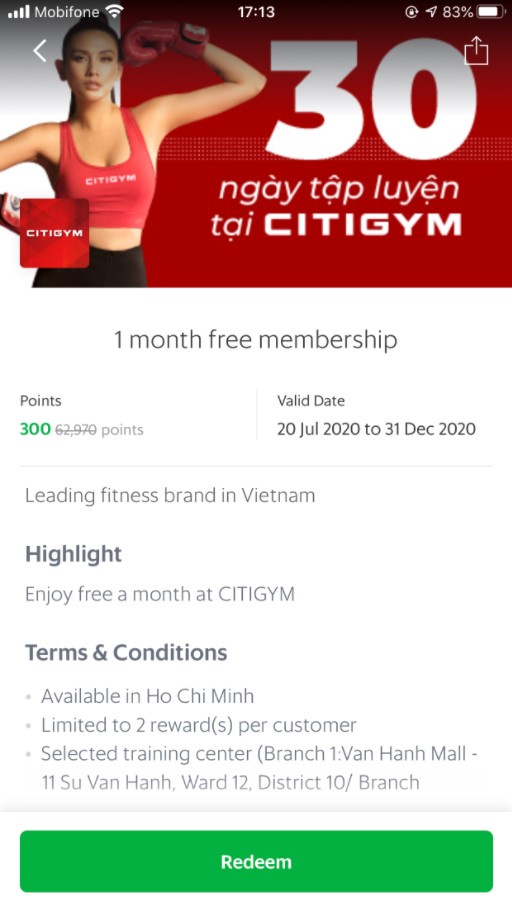 Gym thả ga: Đổi e-voucher Grab lấy 4 tuần tập luyện miễn phí tại CITIGYM